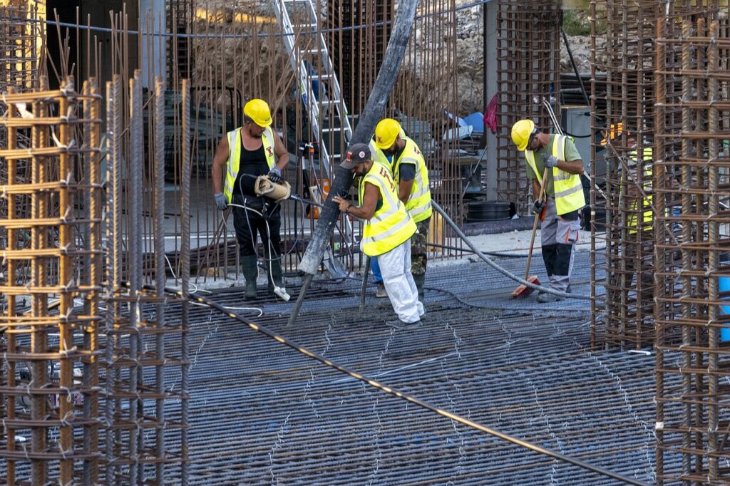 construction, cement, pouring